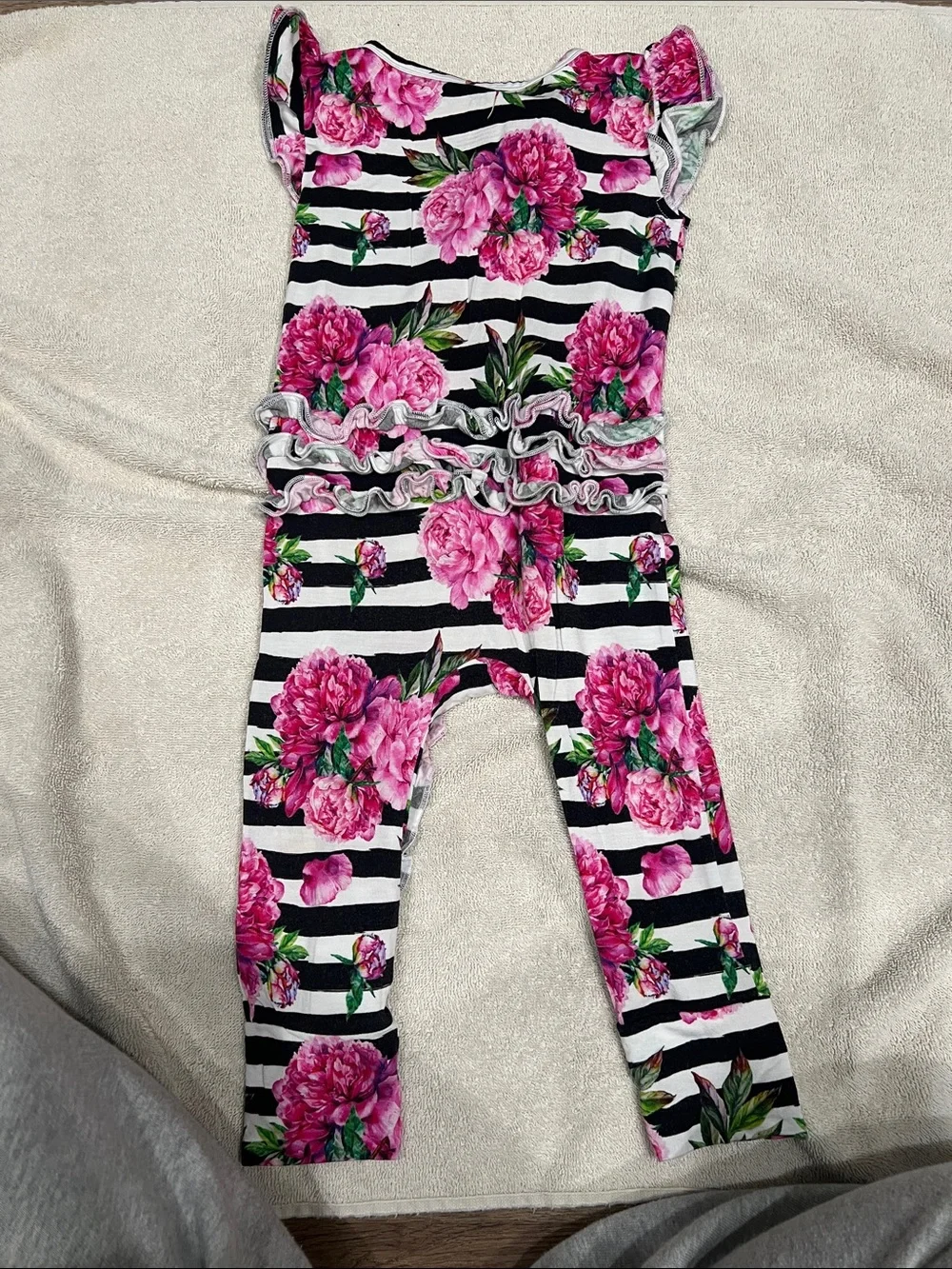 Floral Stripe Pink Ruffle Baby One-Piece Romper